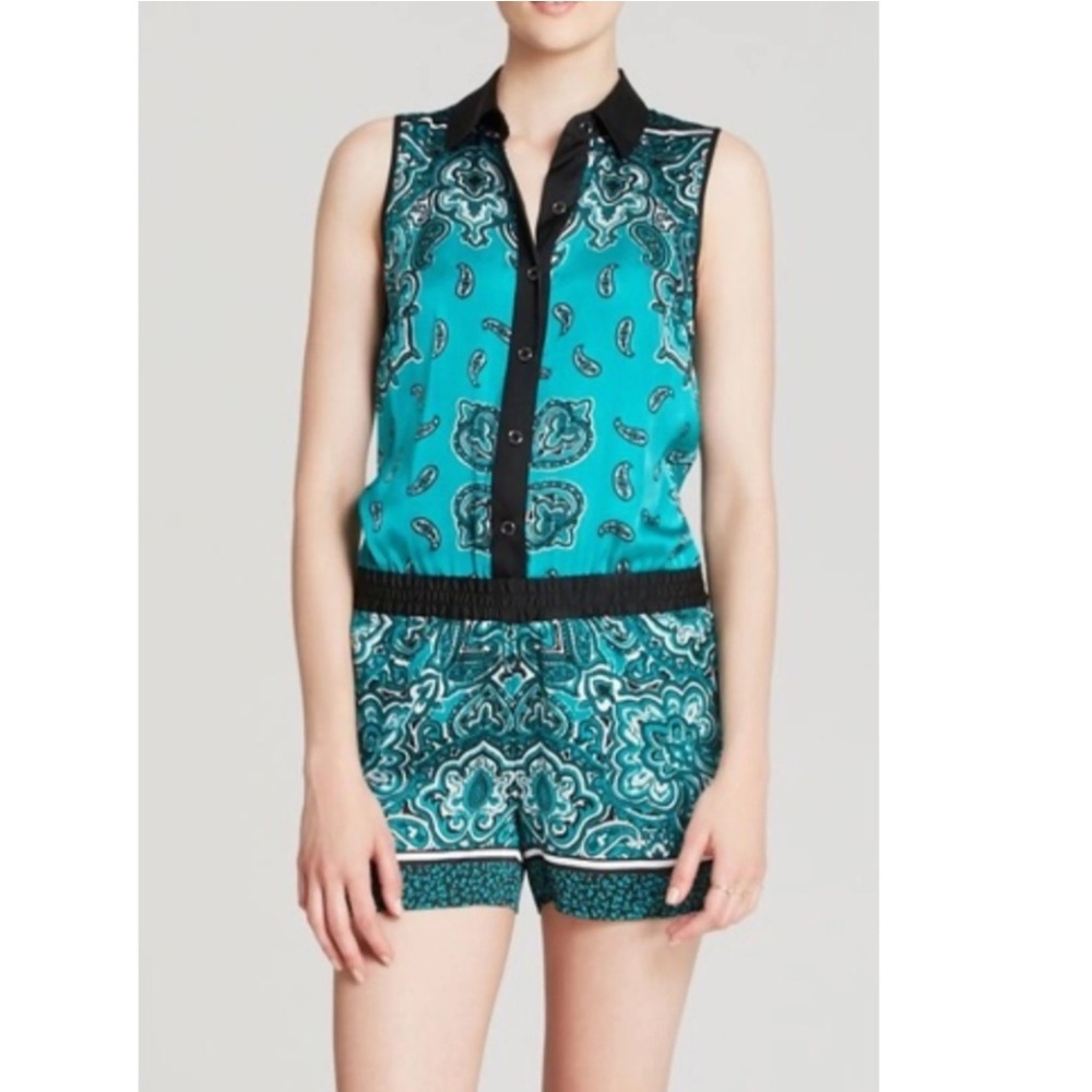 Michael Kors Womens blue Paisley Romper Sleeveless Button Up Collared NWT XS